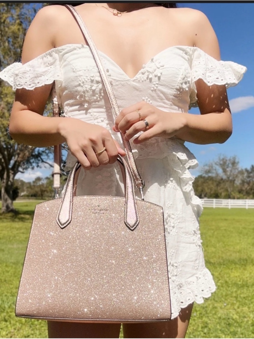 *NWT* kate spade - Metallic Rose Gold Glitter Fabric Satchel Crossbody Purse